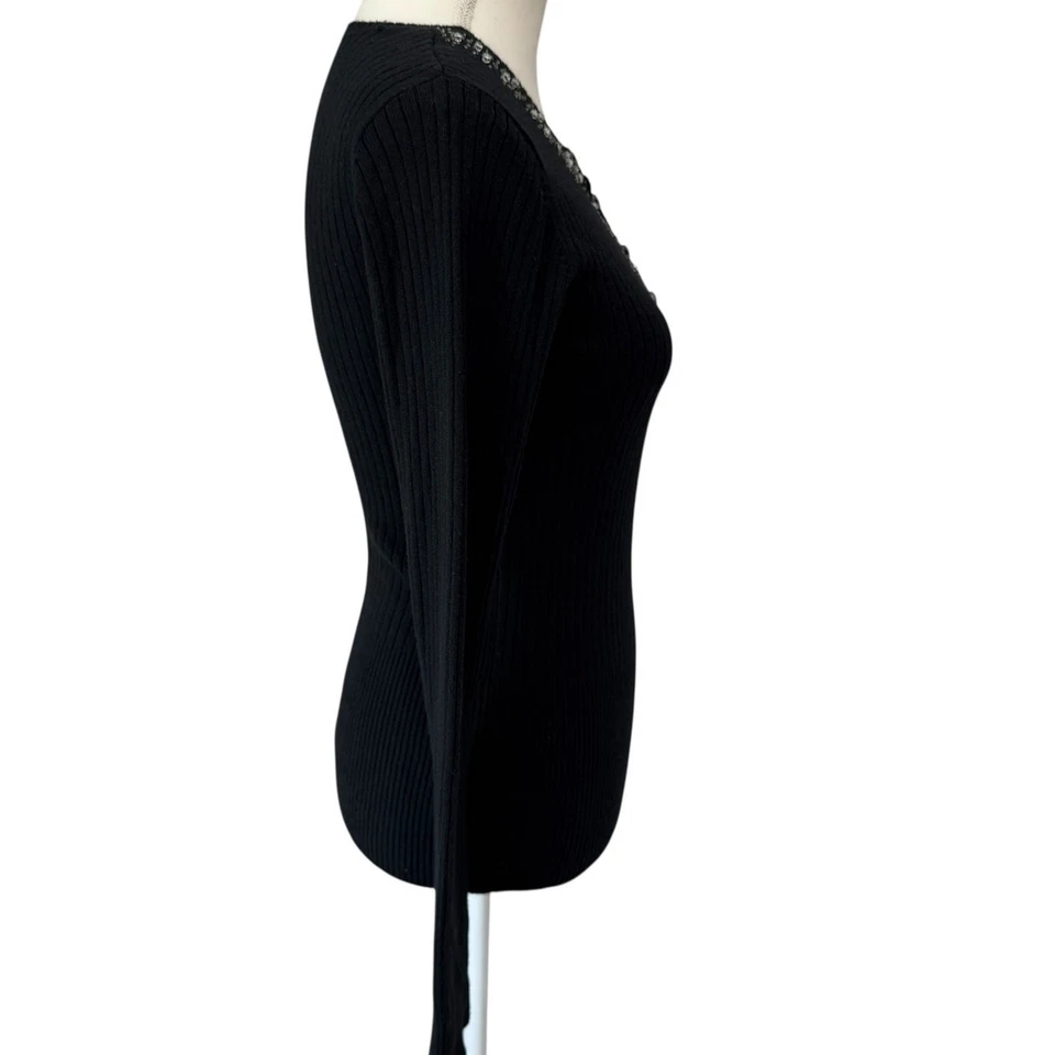 Suéter Vintage GAP Mujer Pequeño Negro Acanalado Cuentas Borde Algodón Lana Angora Foto 3 de 4