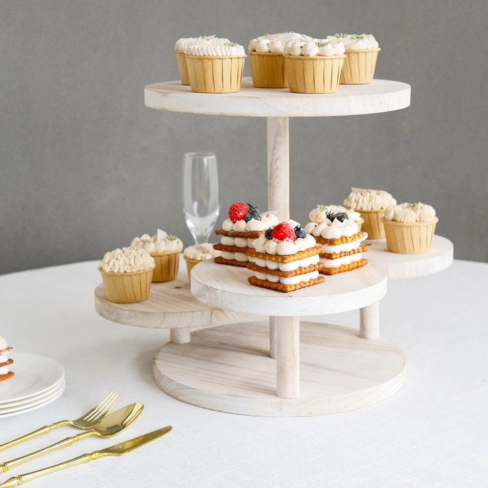 White 4-Tier 14" Wooden Cake Stand Round Trays Party Events Decorations Supplies - Image 3 of 4
