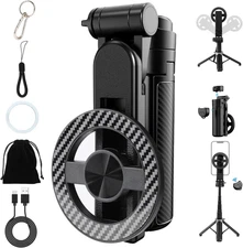 4-In-1 Multifunctional Magnetic Selfie Stick, 360° Rotation Magnetic Pocket Self