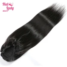 Drawstring Ponytail Human Hair Extensions Natural Silky Straight Hairpiece Remy