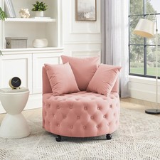 Velvet Upholstered Swivel Chair Living Room Button Tufted Chair w/3 Pillows Pink