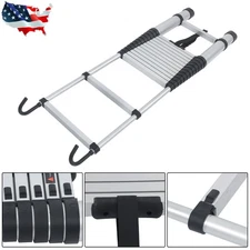 14.5FT Telescoping Ladder Aluminum Telescopic Extension Ladder W/Hooks 330 Lbs