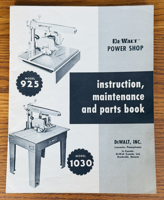 #ad #ad DEWALT POWER SHOP 1960 INSTRUCTION MAINTENANCE amp; PARTS BOOK MODEL 925 1030 Book $39.99