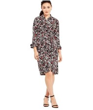 TALBOTS Women's Floral Shift Jersey Dress Sz Xlp Bell Ruffle Sleeve Black