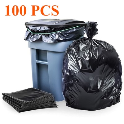 65 Gallon Heavy Duty Black Trash Bags 1.9MIL Large Capacity Durable 100 Count