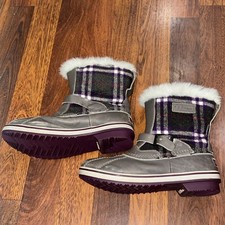 LL Bean Winter Boots Size 9 Medium Purple Gray Plaid Primaloft 200 Waterproof