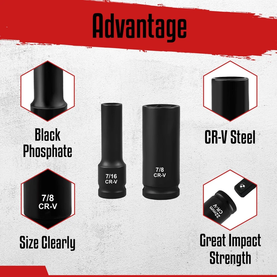 29 Piece 1/2" Drive Impact Socket Set Deep Socket with Extension Bar Cr-V Steel - Image 3 of 4