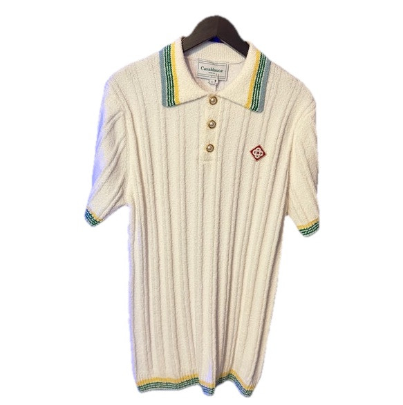 CASABLANCA RIBBED BOUCLE KNIT POLO WHITE SIZE S image 2