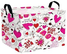 Valentines Day Basket Large Foldable Heart Shaped Storage Box for Cartoon Love