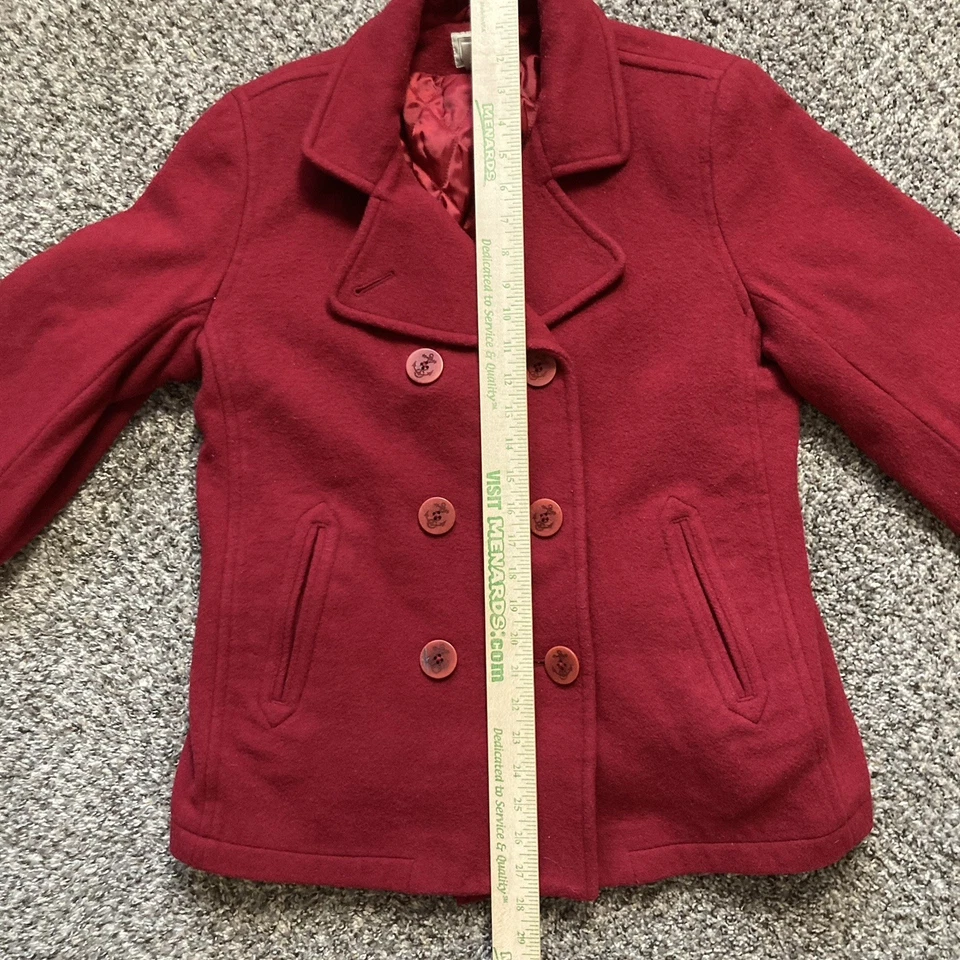 Vintage LL Bean Coat Womens Size 12 Petite Red Lambswool Peacoat Double Breasted - Image 4 of 4