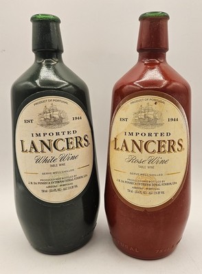 Pair Vtg Imported Lancers Table Wine Empty Bottles White Wine/Rose Wine