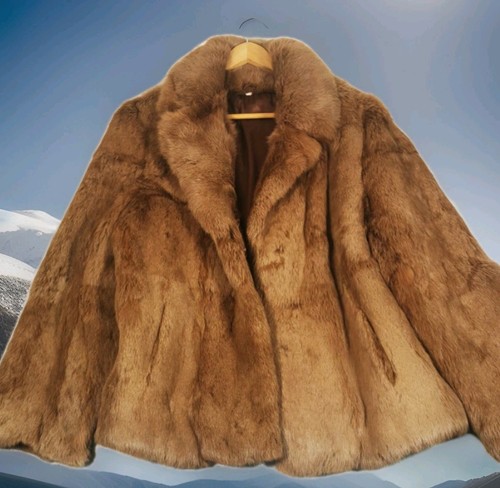 Genuine Brown Coney Real Fur Women's Jacket Rabbit Coat Size 14-16 apx Vintage 