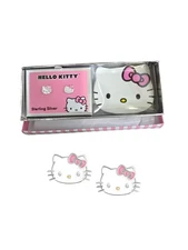 Hello Kitty 2-Pc. Set Enamel Kitty Stud Earrings in Sterling Silver & Dish NWT