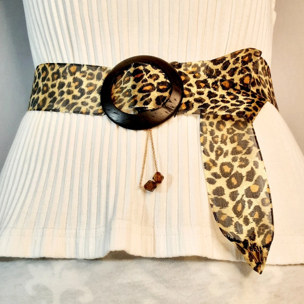 Vintage 80s Chain Faux Leopard Women Belt Ursumy Women Red Western Belt Leopard Print Leather Belt  main image 3