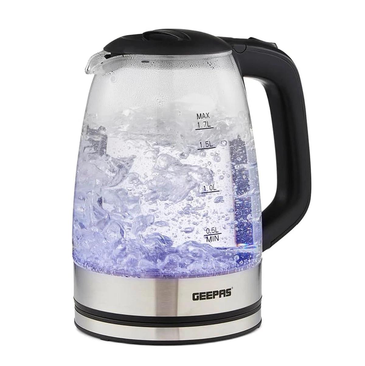 Geepas 1.7L Illuminating Glass Kettle 2200W LED Fast Boil & Auto Shut-Off