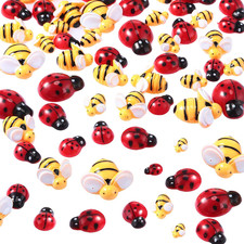 50 Pieces Tiny Resin Bees Ladybugs, Including 25 Pieces Tiny Resin Bee and 25 Pi