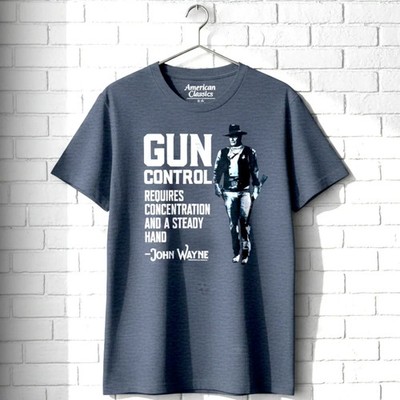 John Wayne Gun Control Men's T Shirt Requires Concentration Steady Hand Duke