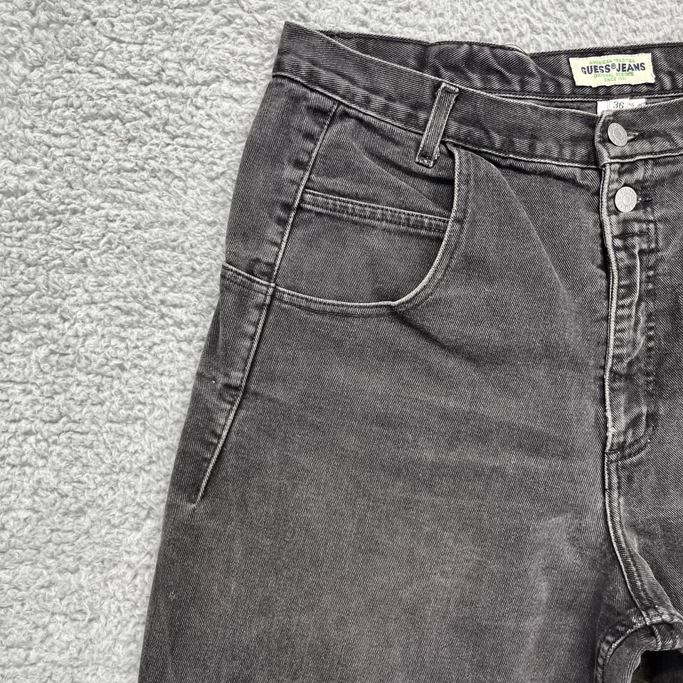 VINTAGE GUESS JEANS Jeans Mens 36x32 Black Stonewash Made in USA Tapered 90s - Image 4 of 4