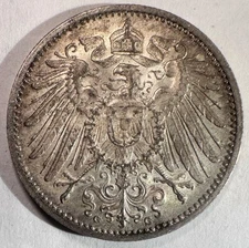 1914-G Germany Empire 1 Mark, UNC! Silver!