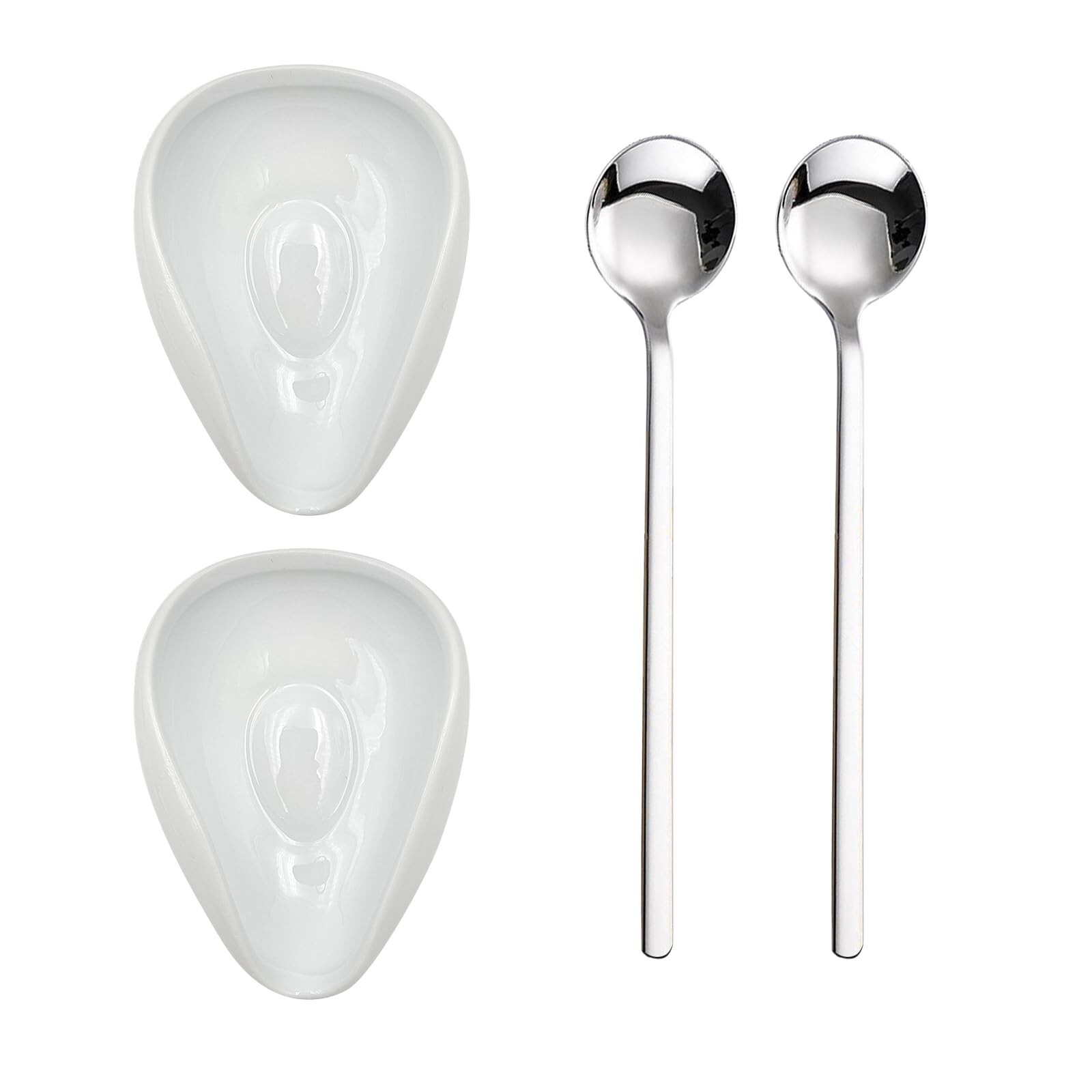 KWAGOCAR 4 Pcs Coffee Spoon Rest and Spoon Ceramic Coffee Spoon Rest Mini Cof...