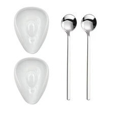 KWAGOCAR 4 Pcs Coffee Spoon Rest and Spoon Ceramic Coffee Spoon Rest Mini Cof...