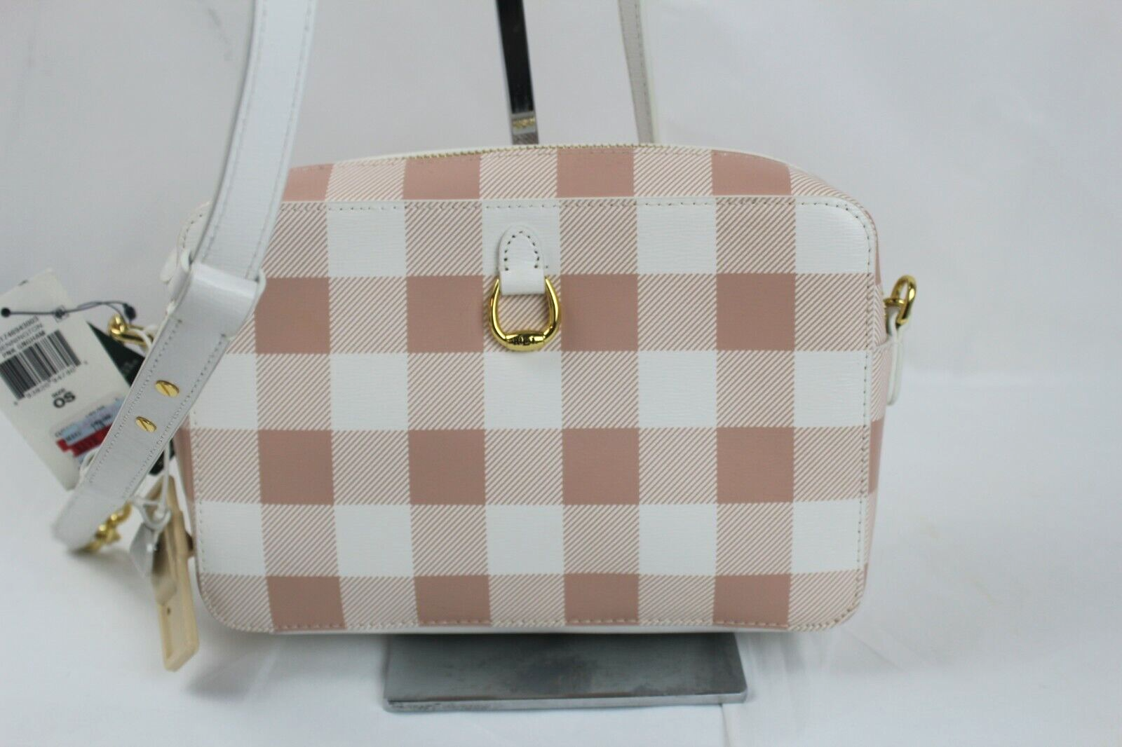 Ralph Lauren Bennington Camera Bag Leather Women Crossbody Pink Gingham