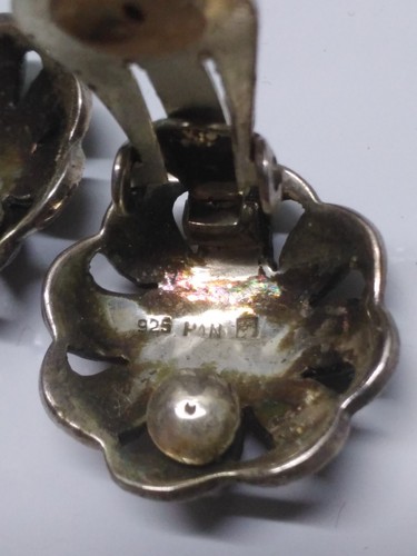 Signierte HAN 925 Sterling Silber Markasiten Ohrringe Clip On Vintage Nachlass - Bild 8 von 8