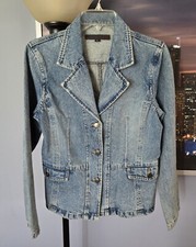 Vtg 90s Macys Modoo Womens Blue Denim Jean Jacket Size Large Retro Button Down