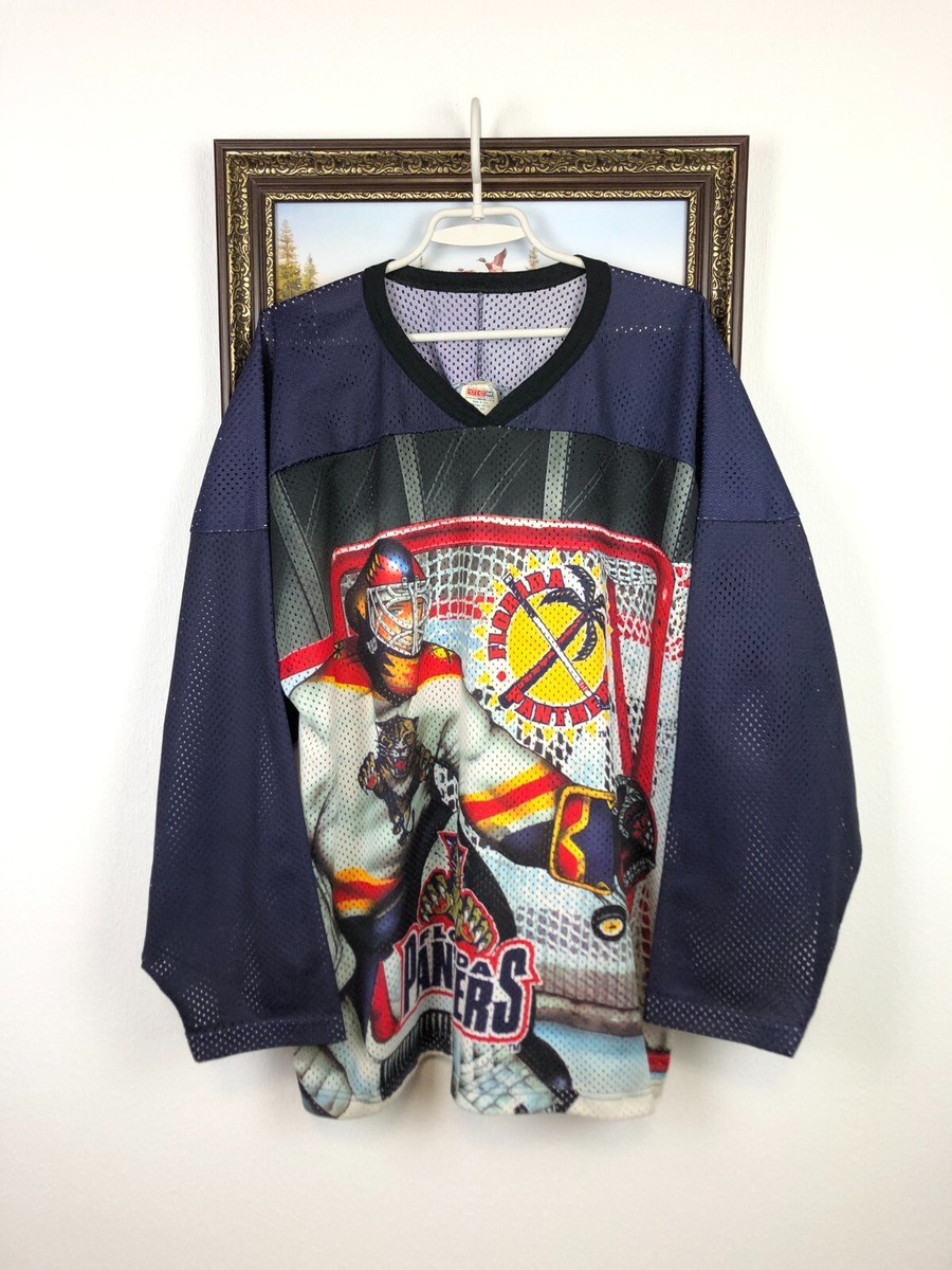 ヴィンテージ フットボール シャツhooked jantiques toro Vintage 90's Florida Panthers NHL Jersey Mens Shirt Over Print