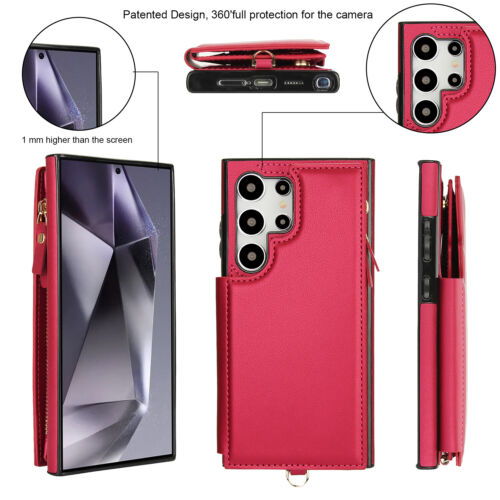 Leather Card Wallet Flip Case For Samsung S24 Ultra S23 S22 S21 Crossbody Strap - Picture 61 of 66