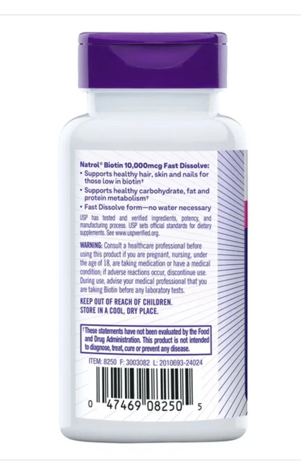 Natrol Biotina 10.000 mcg., 4x Disolución Rápida, 250 Comprimidos Foto 2 de 3