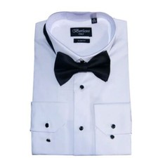 Berlioni Mens Tuxedo Wingtip Flat Front Slim Fit Dress Shirt Bow Tie French Cuf