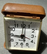 Vintage Westlox Traveling Alarm Clock Tan Travel Case NEW
