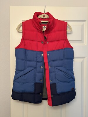 Roxy Women s Medium Puffer Vest Red Blue 70s Retro Colorblock Bomber Style
