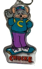 Vintage Chuck E Cheese Pizza Mouse Food Restaurant Advertising Keychain Key Ring