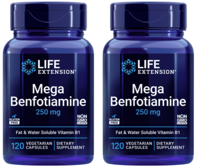 2 PACK Life Extension Mega Benfotiamine 250mg Vit B1 for Glucose Level 120 VCaps