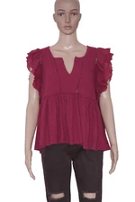 Anthropologie Caroline Ruffled Babydoll Top Flutter Sleeve Lace Tiered Blouses L