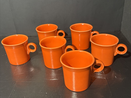 Fiesta Fiestaware Set of 6 HLC Coffee Mugs Cups O Ring Handles Orange
