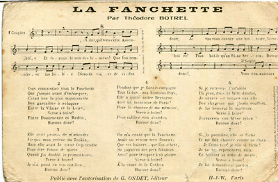 LA FANCHETTE Song Card by Théodore Botrel Words and Music
