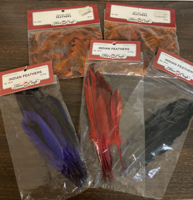 Fibre Craft Indian Feathers Vintage NIP Lot Of 5 Packages DIY Craft
