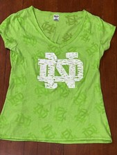 University of Notre Dame Womens Medium Neon Green V-Neck Short Sleeve T-Shirt