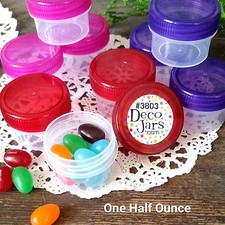 12 Clear Jars Purple Pink Red Caps Small Plastic Containers 1Tbl .5 oz 3803 USA