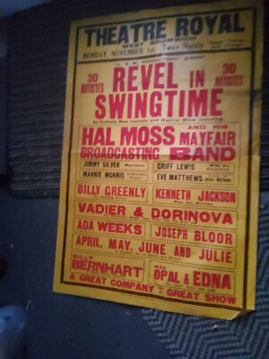 VARIETY THEATRE POSTER WEST BROMWICH THEATRE ROYAL,HAL MOSS,EVE MATTHEWS