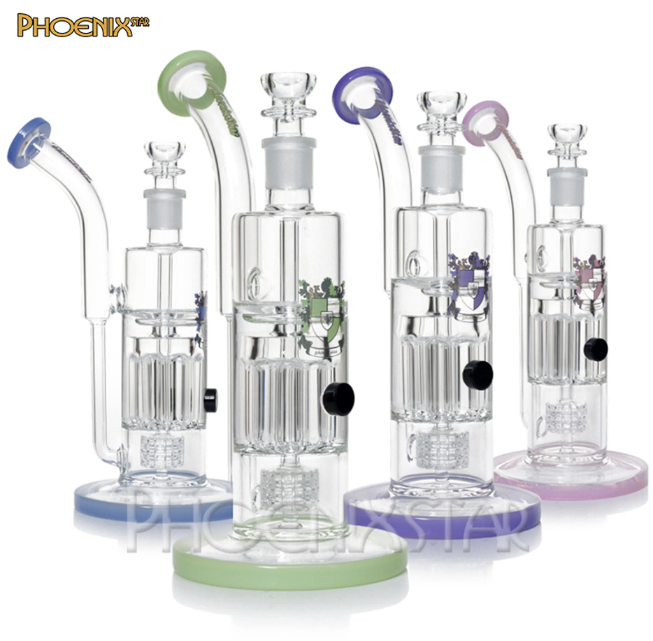 11.5" Phoenix Star freezable glycerin bong w/2x percs - Green - FREE wigwag bowl