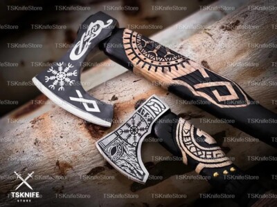 Pair of 2 Custom Hand Forged Tomahawk Viking Axe, Rose Wood Handle With Sheath