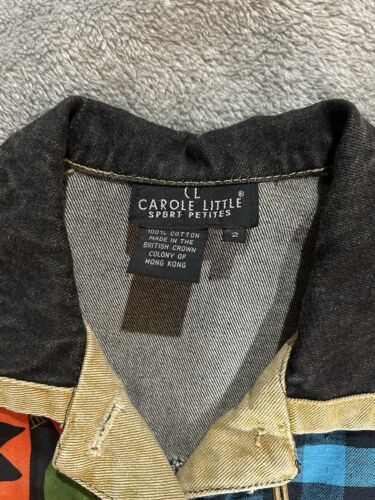 Vtg 90s Carole Little Black Jean Denim Jacket Sz 2 Patchwork Western Petite - Picture 2 of 7