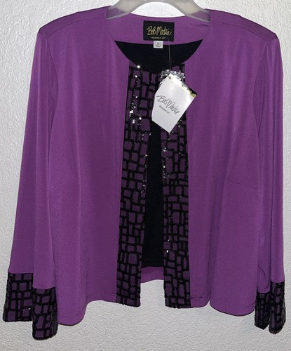Set gonna Bob Mackie giacca viola taglia XL gonna taglia L nero paillettes - Foto 11 di 18