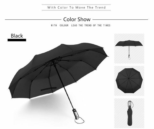 Paraguas plegable automático grande negro azul lluvia fuerte para mujer hombre duradero |
