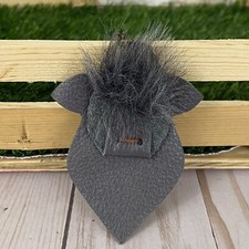 Highland Cow Premium Gray Italian Pebble Leather Keychain Purse Charm Handmade