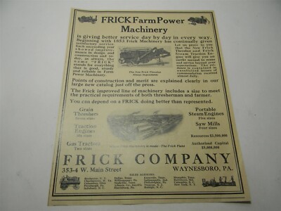 Vintage 1920s Frick Thresher Waynsboro Pa. Man Cave Farming Print Ad - 8O2